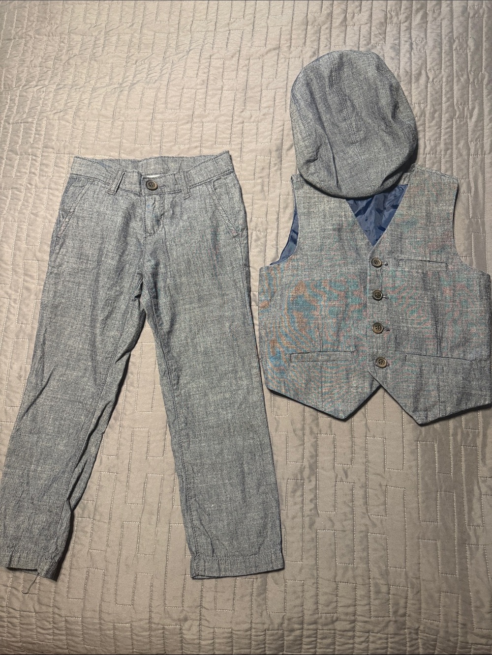 Crazy 8 Light Gray Boys Three-Piece Dress Set with Cap
